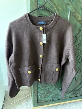 GAP Terra Brown Button-Front Cardigan Jacket with Gold Buttons - S